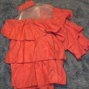 Plus Size Pink and Whte Ruffled Sheer Blouse